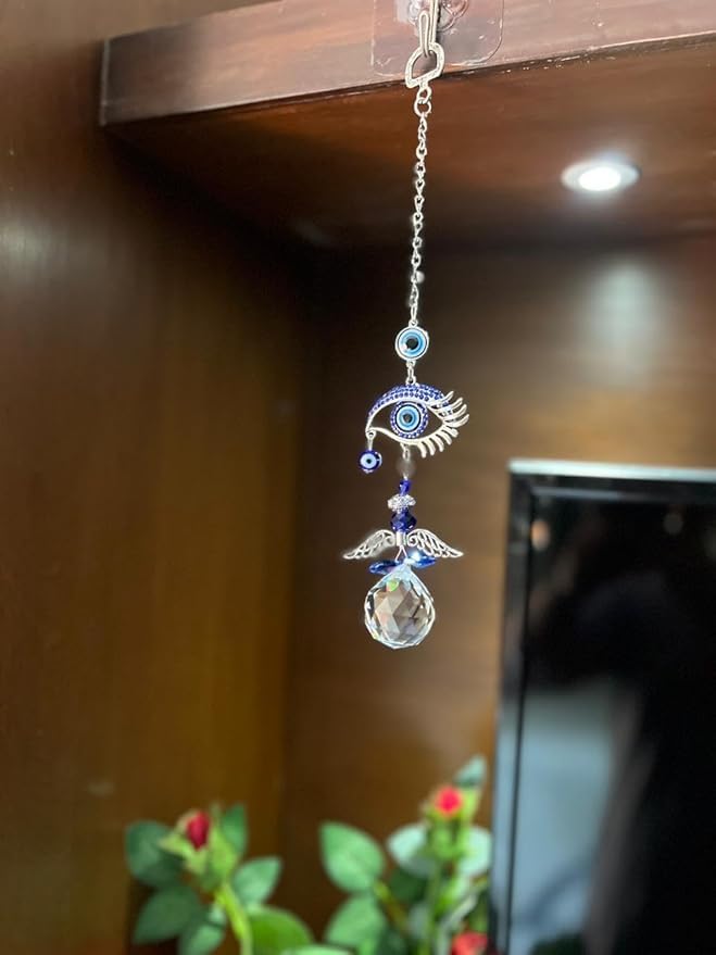 Griscon Home Decor Evil Eye Hanging Wall Hanging for Diwali Gifts/Perfect for Car Hanging Crystal Angel Suncatcher with Turkish Blue Evil Eye - Image 5