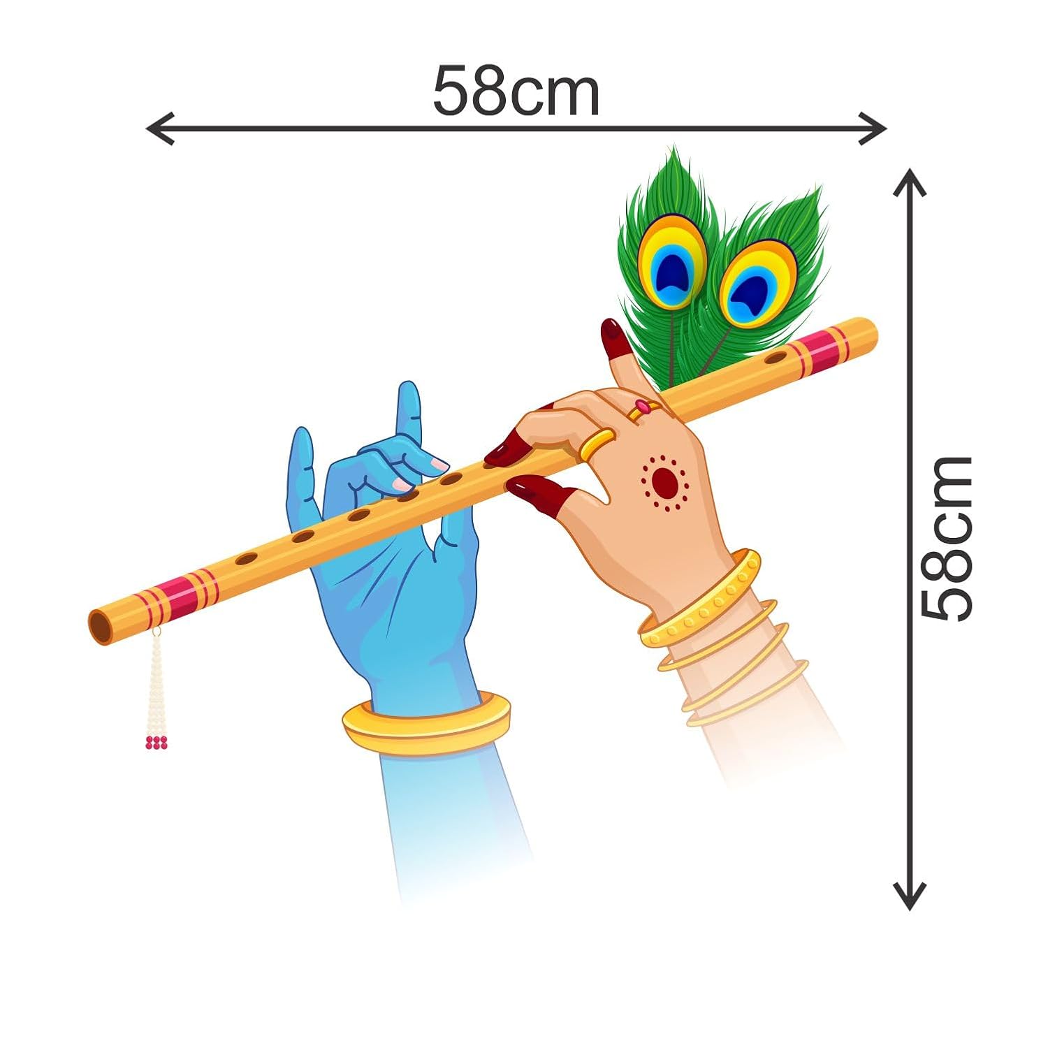 Radha Krishna Hands Flute Vinyl Wall Stickers Decorative Sticker for Living Room,Bedroom,Office Home Decor Standard Size 58X58CM - Image 4