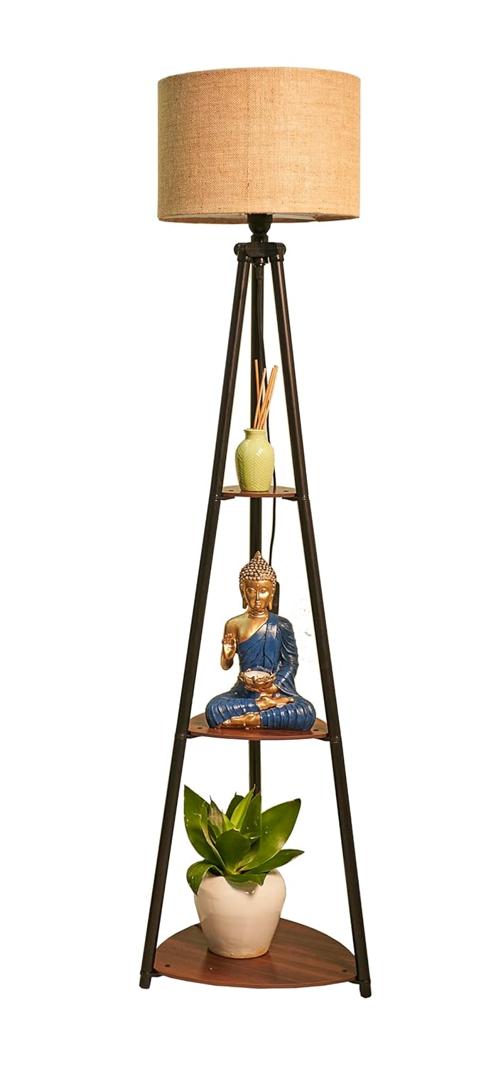 Crosscut Furniture LED Tripod Floor Lamp with 3 Shelves, Brown Jute, Metal Corner Floor Lamp, for Decoration and Gifting - Image 7