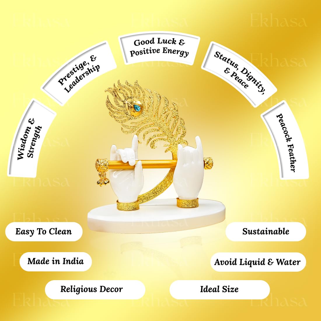 Ekhasa Lord Krishna Hands with Flute Idol (Small Size) | Krishnaji Divine Hands Idol with Flute and Peacock Feather | Krishna Statue for Car Dashboard & Griha Pravesh Gift - Image 5