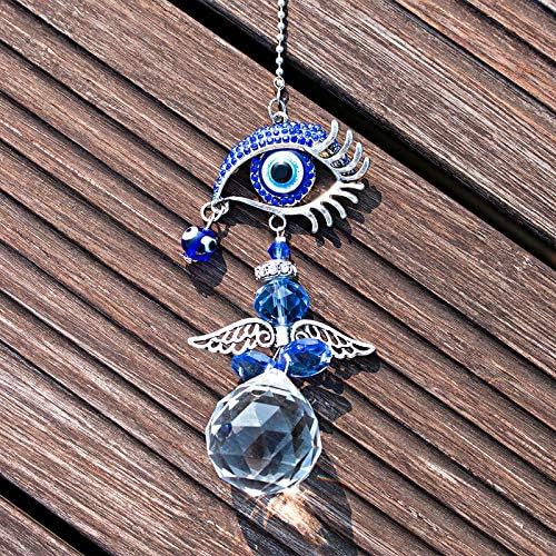 Griscon Home Decor Evil Eye Hanging Wall Hanging for Diwali Gifts/Perfect for Car Hanging Crystal Angel Suncatcher with Turkish Blue Evil Eye - Image 2