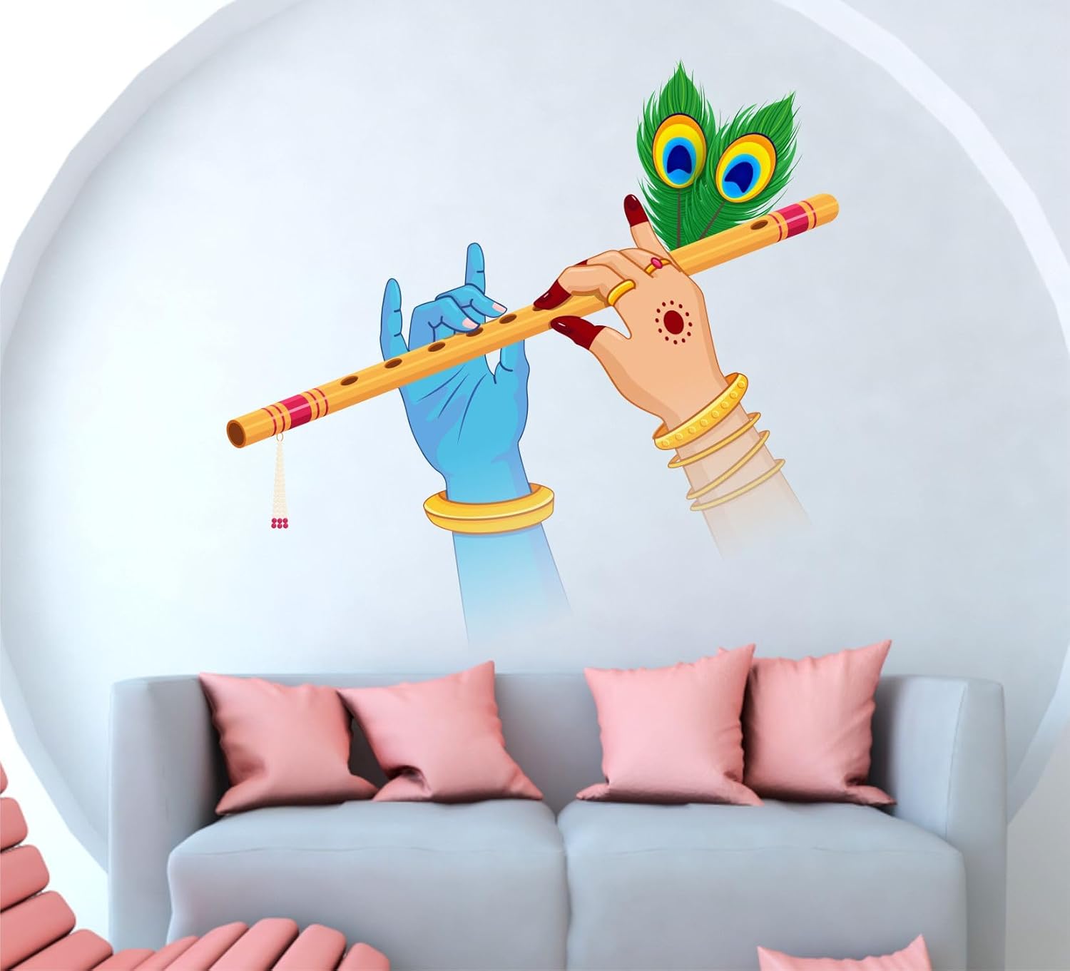 Radha Krishna Hands Flute Vinyl Wall Stickers Decorative Sticker for Living Room,Bedroom,Office Home Decor Standard Size 58X58CM - Image 2