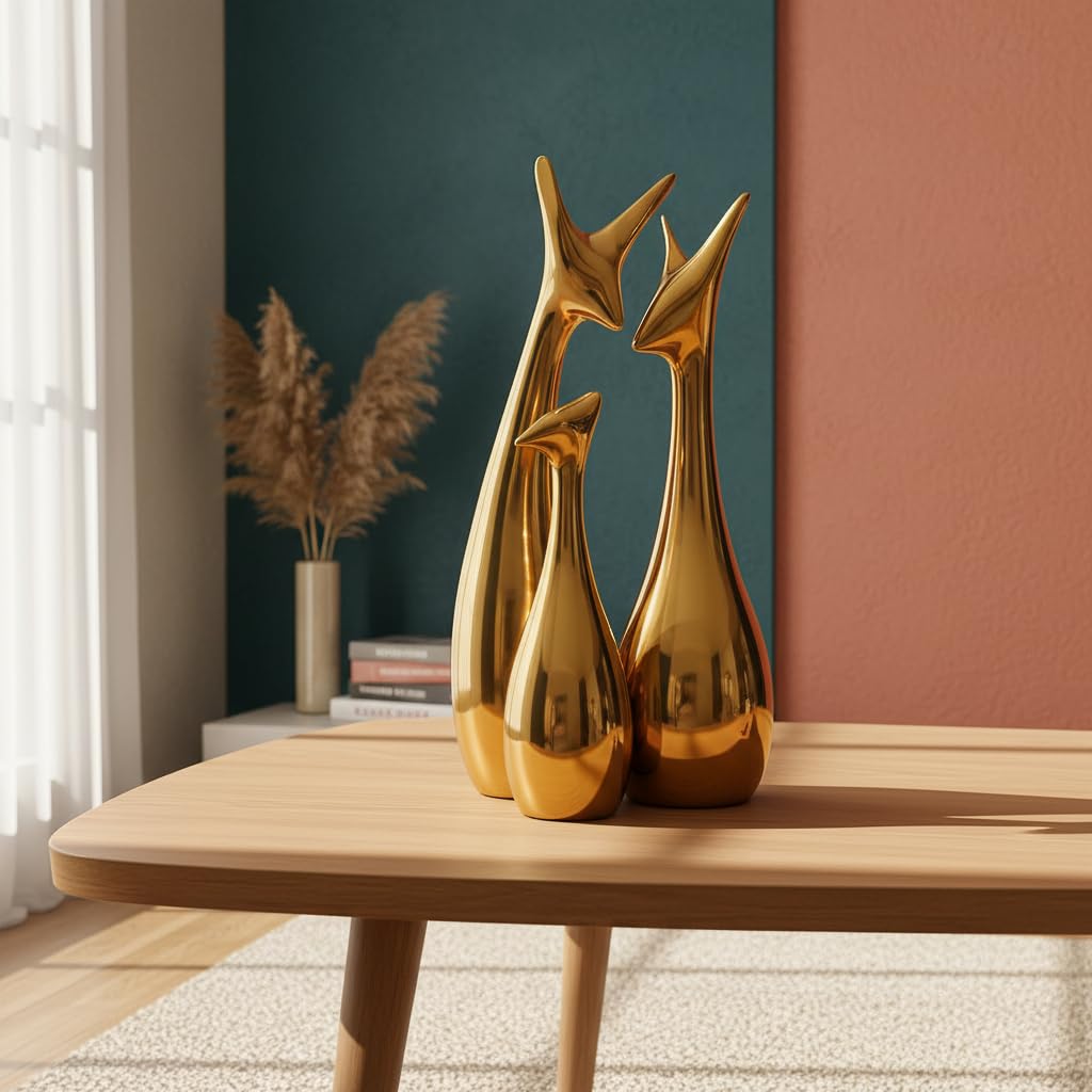 LIFEHAXTORE® Home Decor Lucky Deer Family | Metallic Golden Finish Ceramic Figurine for Decor - (Set of 3, Golden) - Image 9