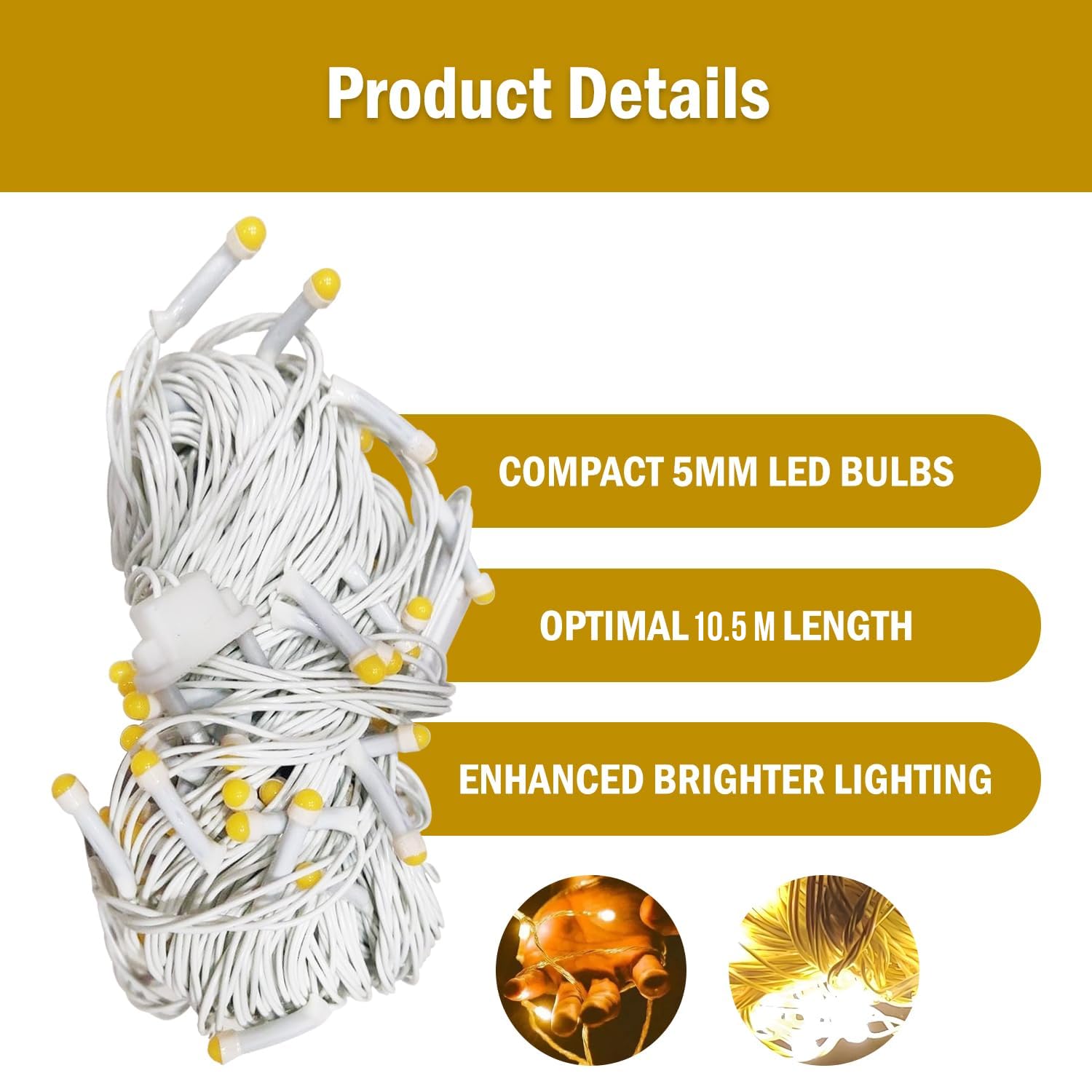 GIGAWATTS 38 LED 10.5M Copper Wire PowerPixel Fairy Lights | 360° Glow Decorative String Lights for Home, Diwali, Christmas, Weddings, Parties & Outdoor Décor (Pack of 1, Warm White) - Image 3