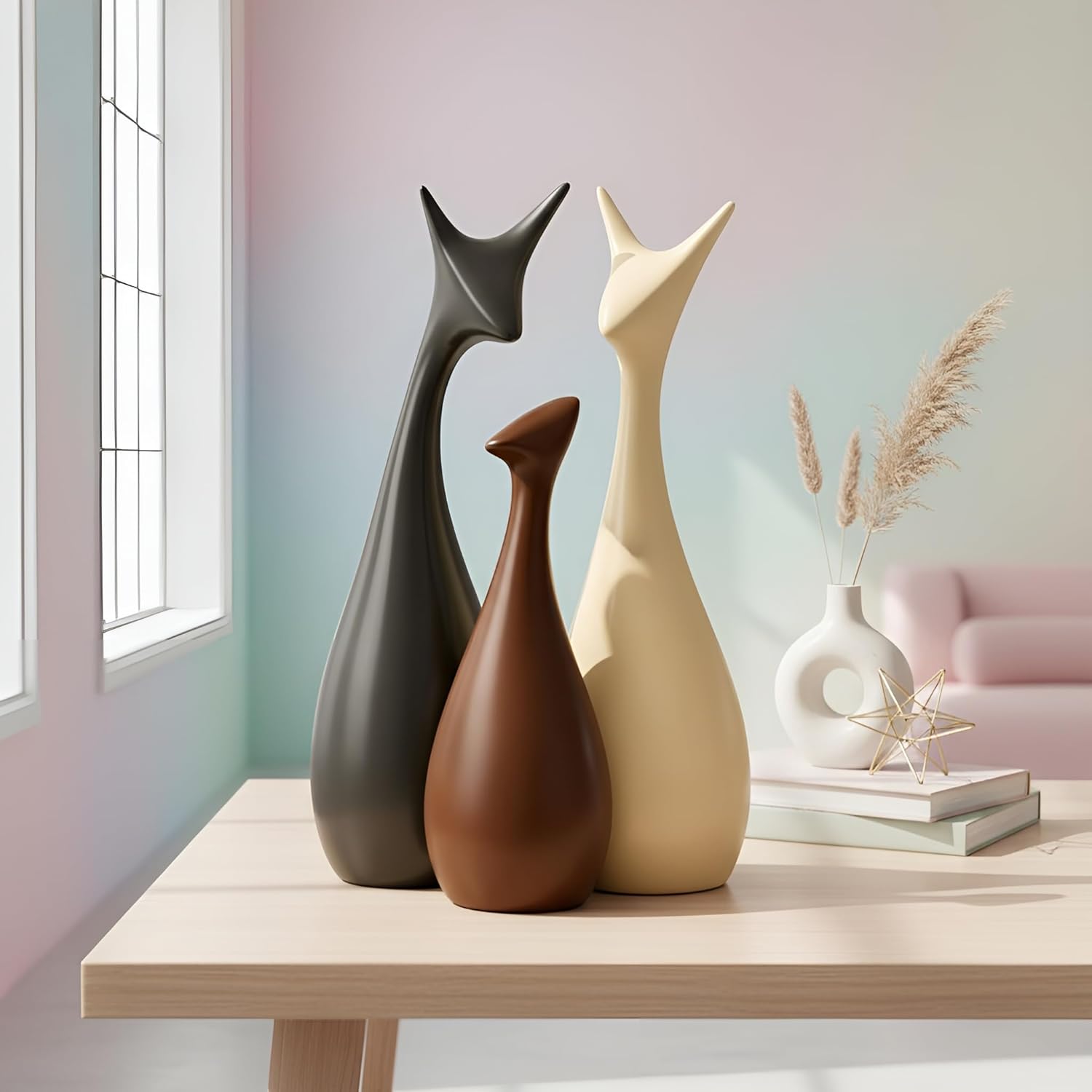 Xtore® Home Decor Lucky Deer Family Matte Finish Ceramic Figures - (Set of 3, Matte Brown) - Image 7