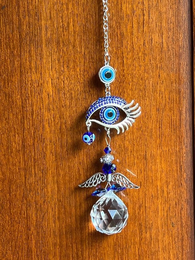 Griscon Home Decor Evil Eye Hanging Wall Hanging for Diwali Gifts/Perfect for Car Hanging Crystal Angel Suncatcher with Turkish Blue Evil Eye - Image 3