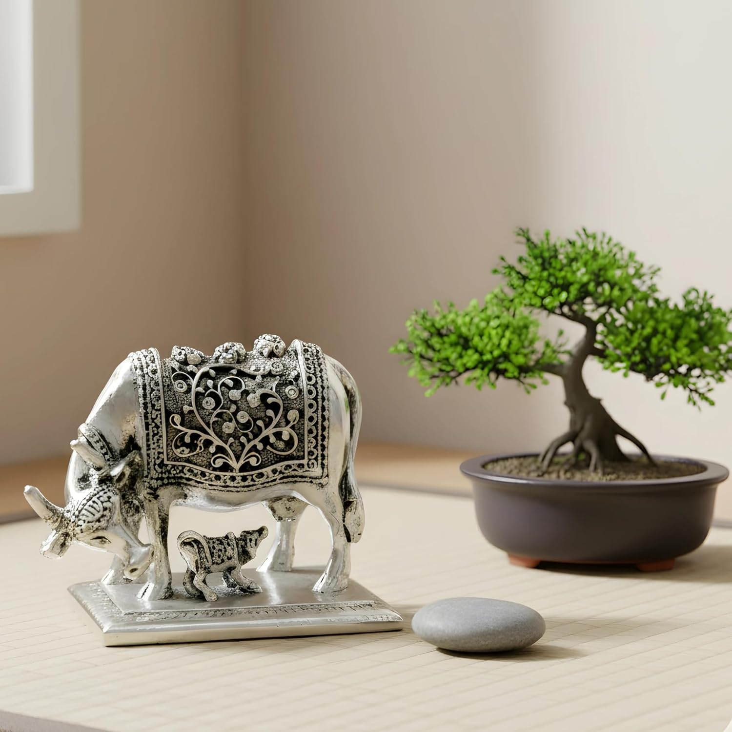 999 Pure Silver Plated Kamdhenu Cow Idol | 4 Inch Vastu Home Decor | Symbol of Prosperity & Abundance | Auspicious Religious Gift for Pooja Room & Mandir - Image 8