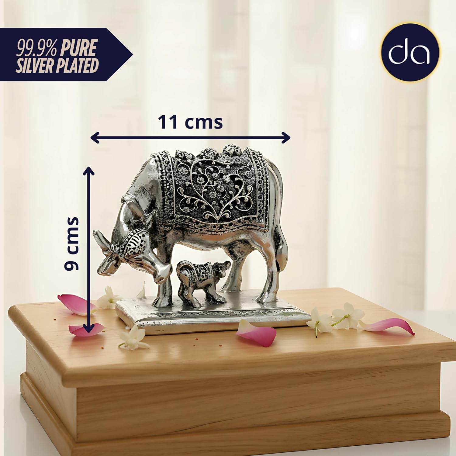 999 Pure Silver Plated Kamdhenu Cow Idol | 4 Inch Vastu Home Decor | Symbol of Prosperity & Abundance | Auspicious Religious Gift for Pooja Room & Mandir - Image 3