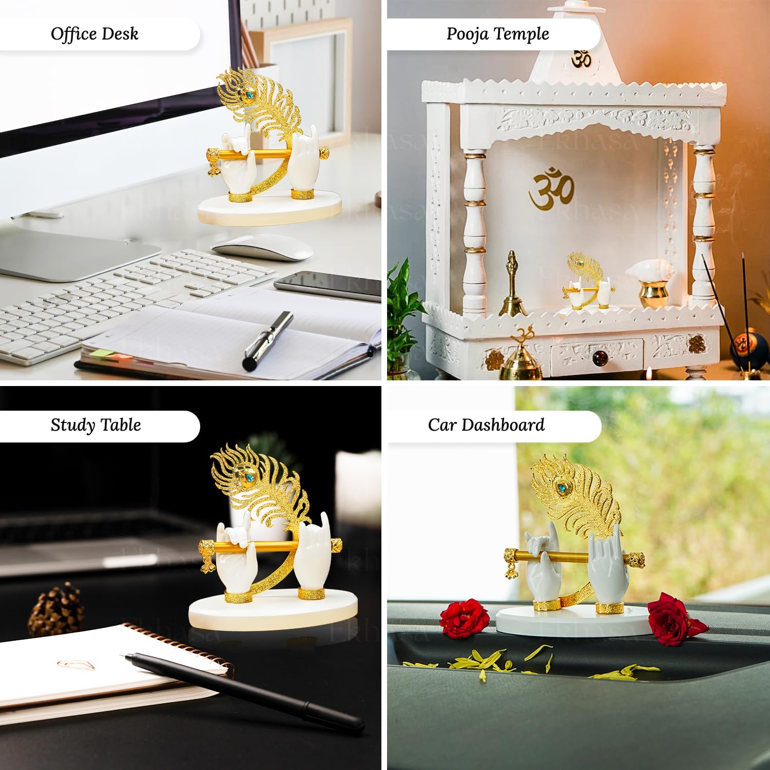 Ekhasa Lord Krishna Hands with Flute Idol (Small Size) | Krishnaji Divine Hands Idol with Flute and Peacock Feather | Krishna Statue for Car Dashboard & Griha Pravesh Gift - Image 6