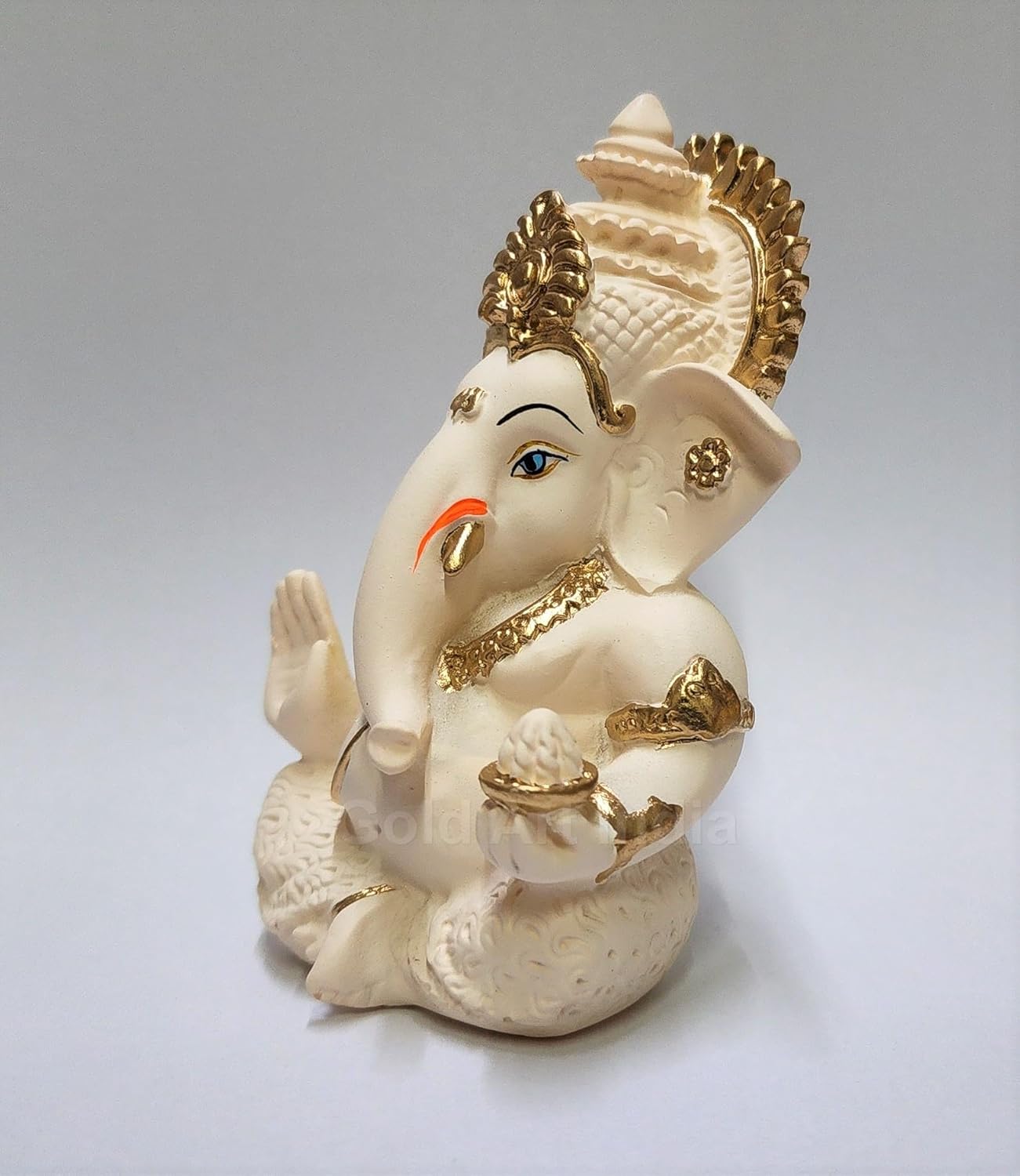 Gold Art India Peach Ivory Finish Ganesha Idol Car Dashboard IdolGanesha Murti Ganpati Idol for Home Decor Puja Lord Ganesh Statue Gift for Office Desk Puja Room Figurine 3.3" inches - Image 3