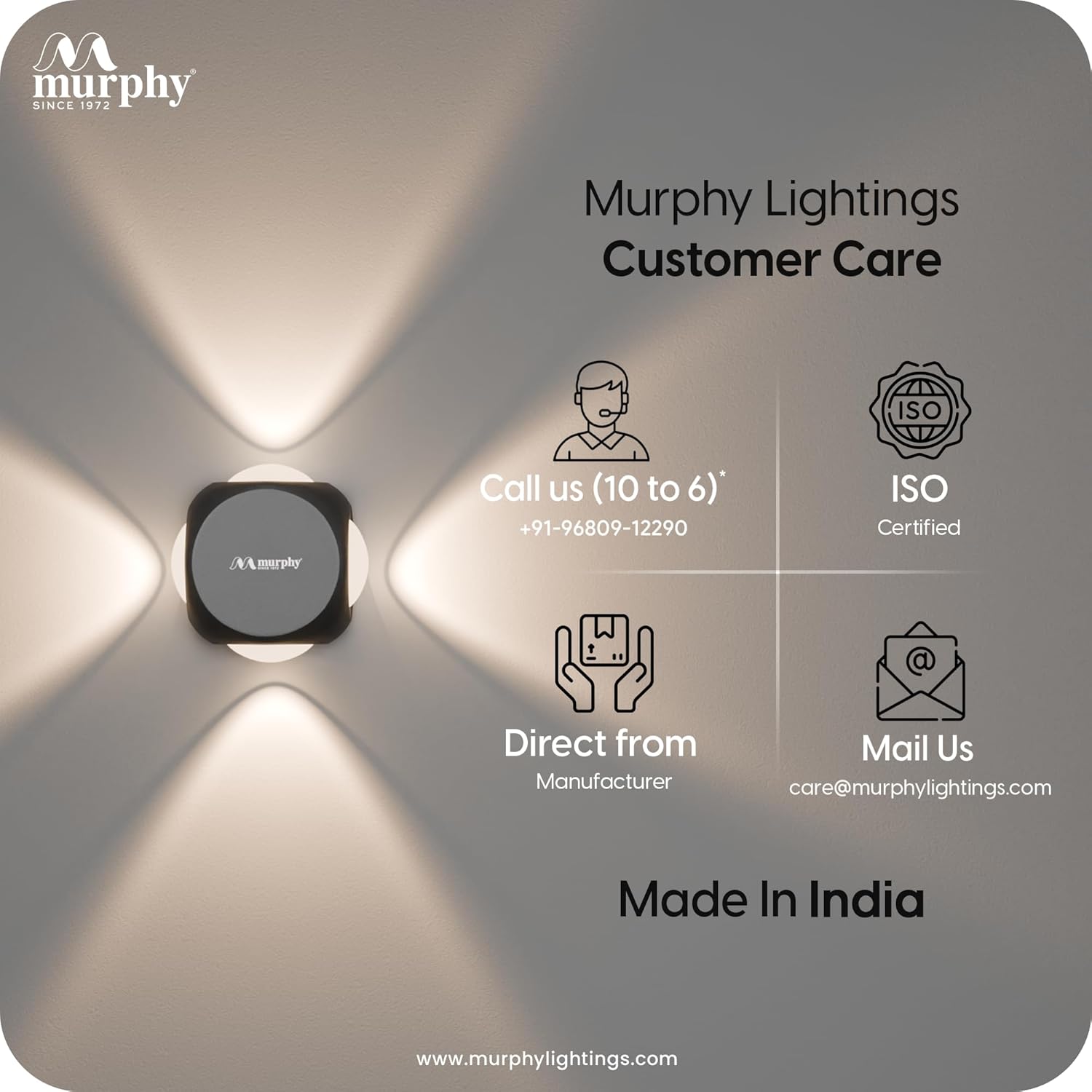 Murphy LED Outdoor Up/Down Wall Light - 6W, Warm White, (4 Multi-Directional Beams), IP65 Waterproof Aluminum Body, Pack of 1 (2-Year Warranty) - Image 6