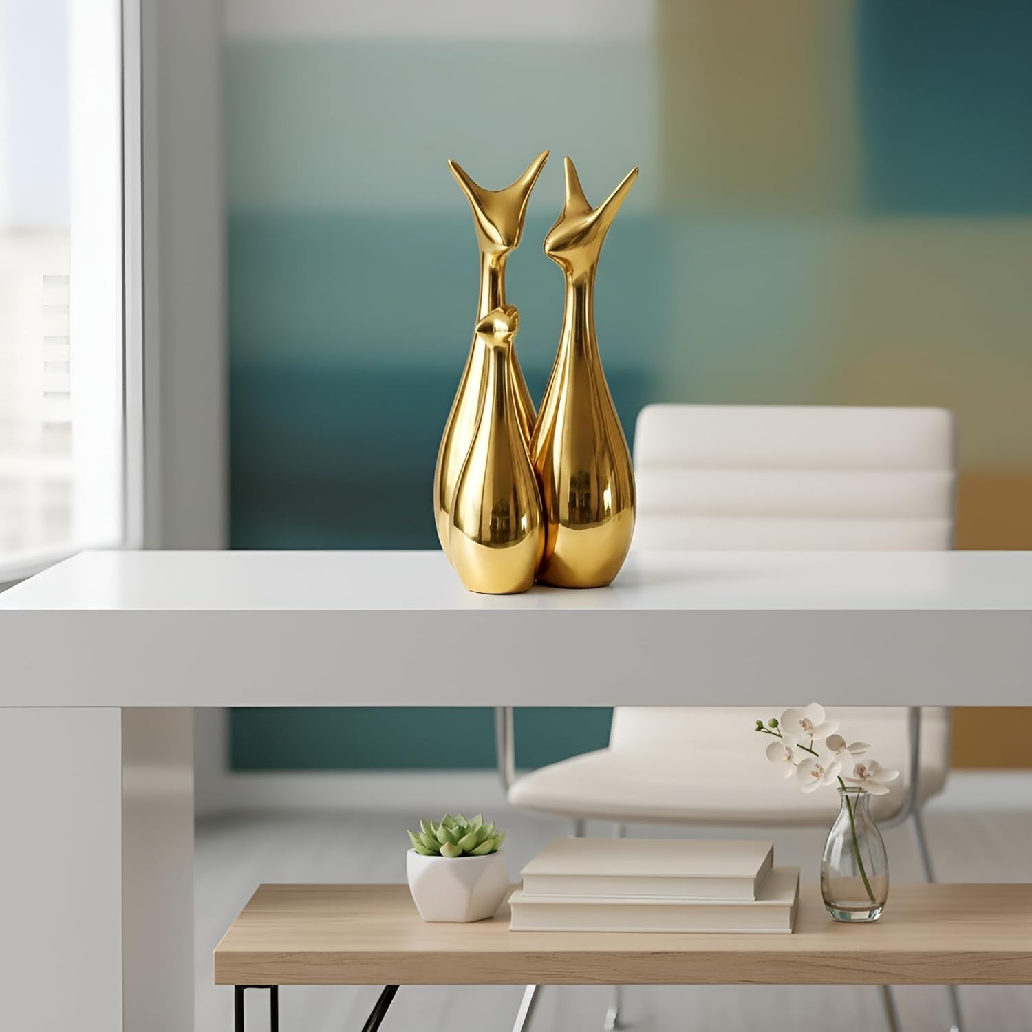 LIFEHAXTORE® Home Decor Lucky Deer Family | Metallic Golden Finish Ceramic Figurine for Decor - (Set of 3, Golden) - Image 4
