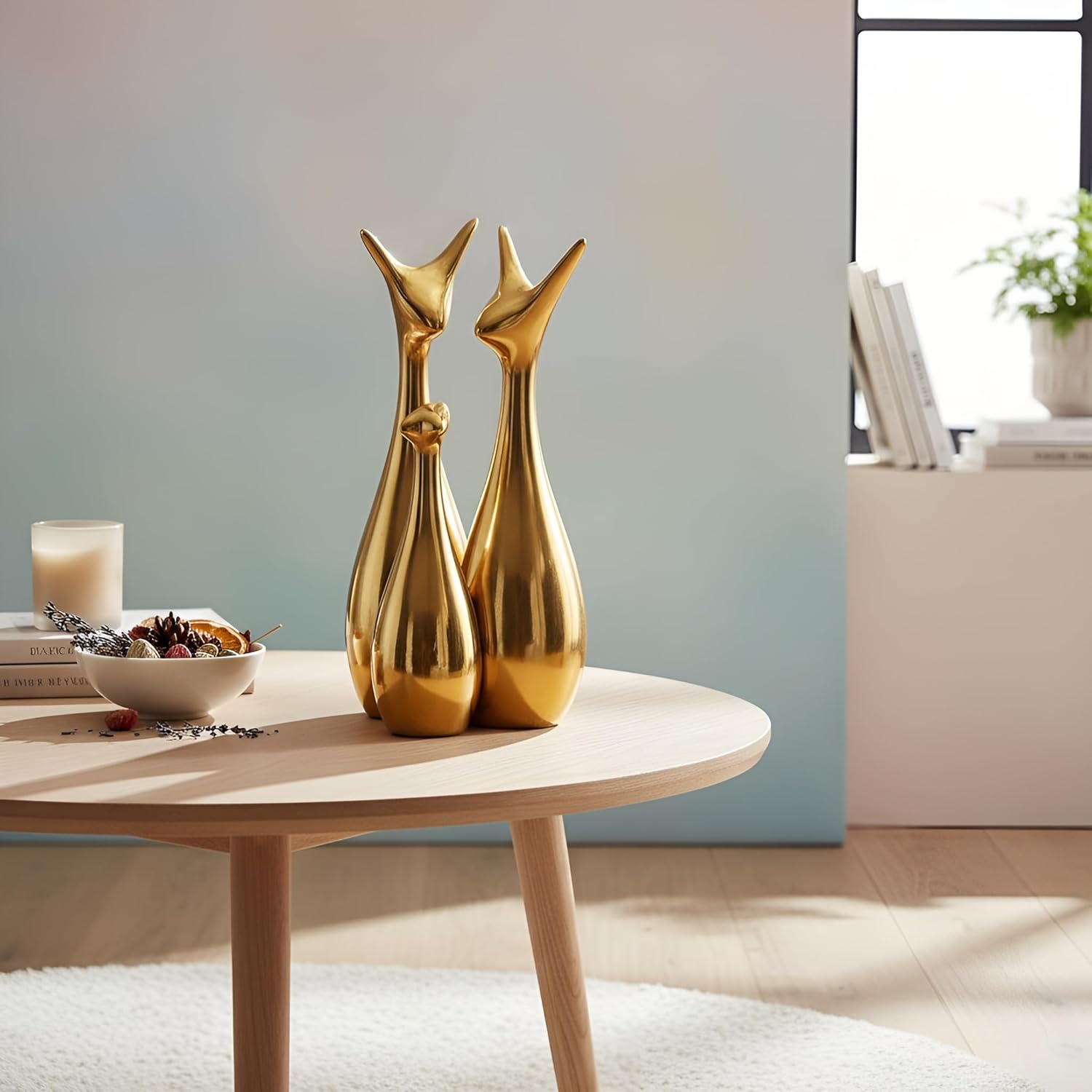 LIFEHAXTORE® Home Decor Lucky Deer Family | Metallic Golden Finish Ceramic Figurine for Decor - (Set of 3, Golden) - Image 6