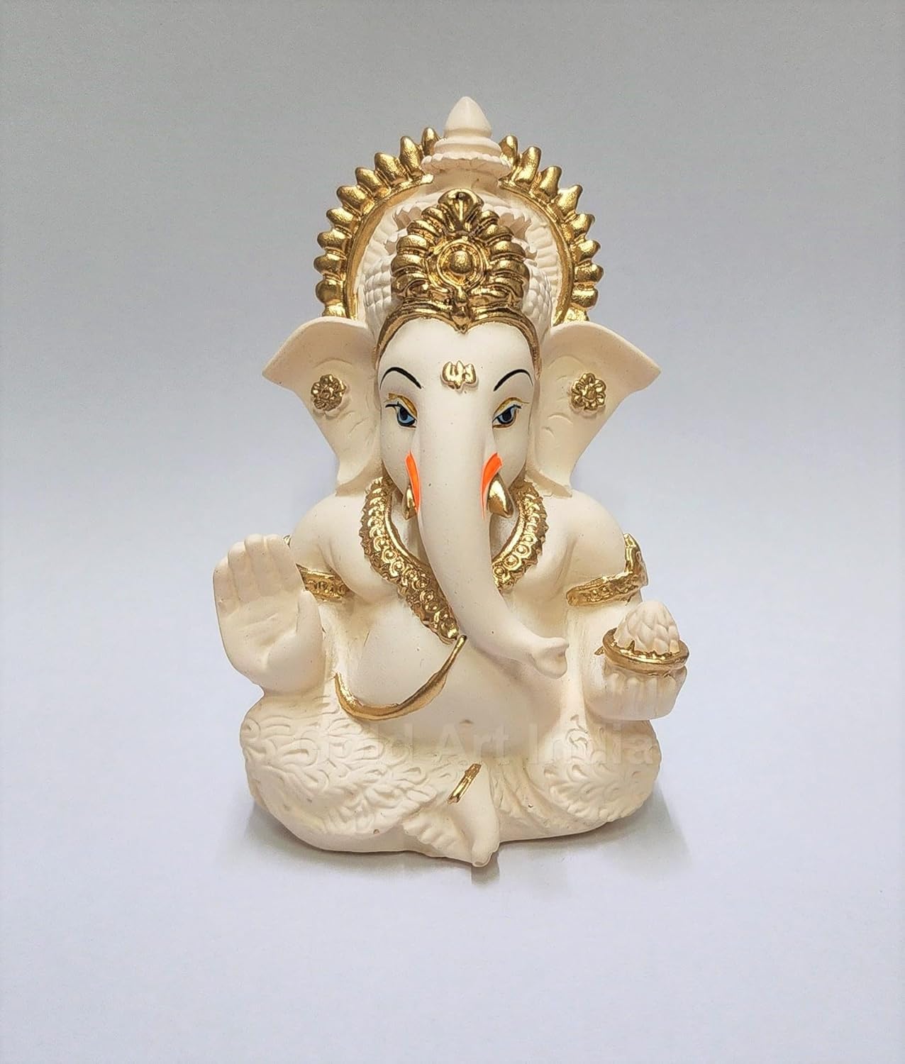 Gold Art India Peach Ivory Finish Ganesha Idol Car Dashboard IdolGanesha Murti Ganpati Idol for Home Decor Puja Lord Ganesh Statue Gift for Office Desk Puja Room Figurine 3.3" inches - Image 2