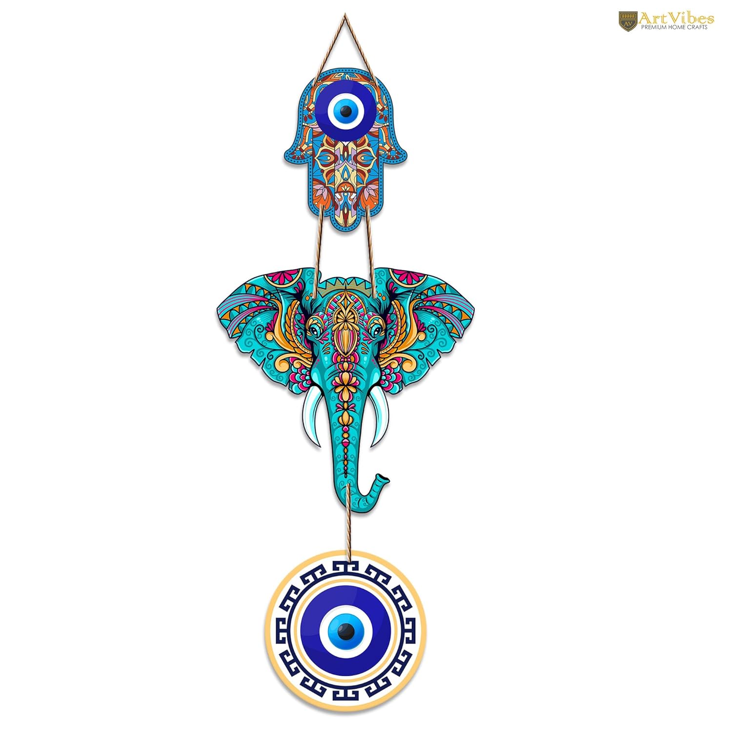 Artvibes Designer Elephant Wooden Wall Hanging For Luck Properity For Home Decoration | Livingroom | Spiritual Decor Items | Wall Illustrations | Ethnic Wall Decor | Wall Art Print (WH_8506N) - Image 5