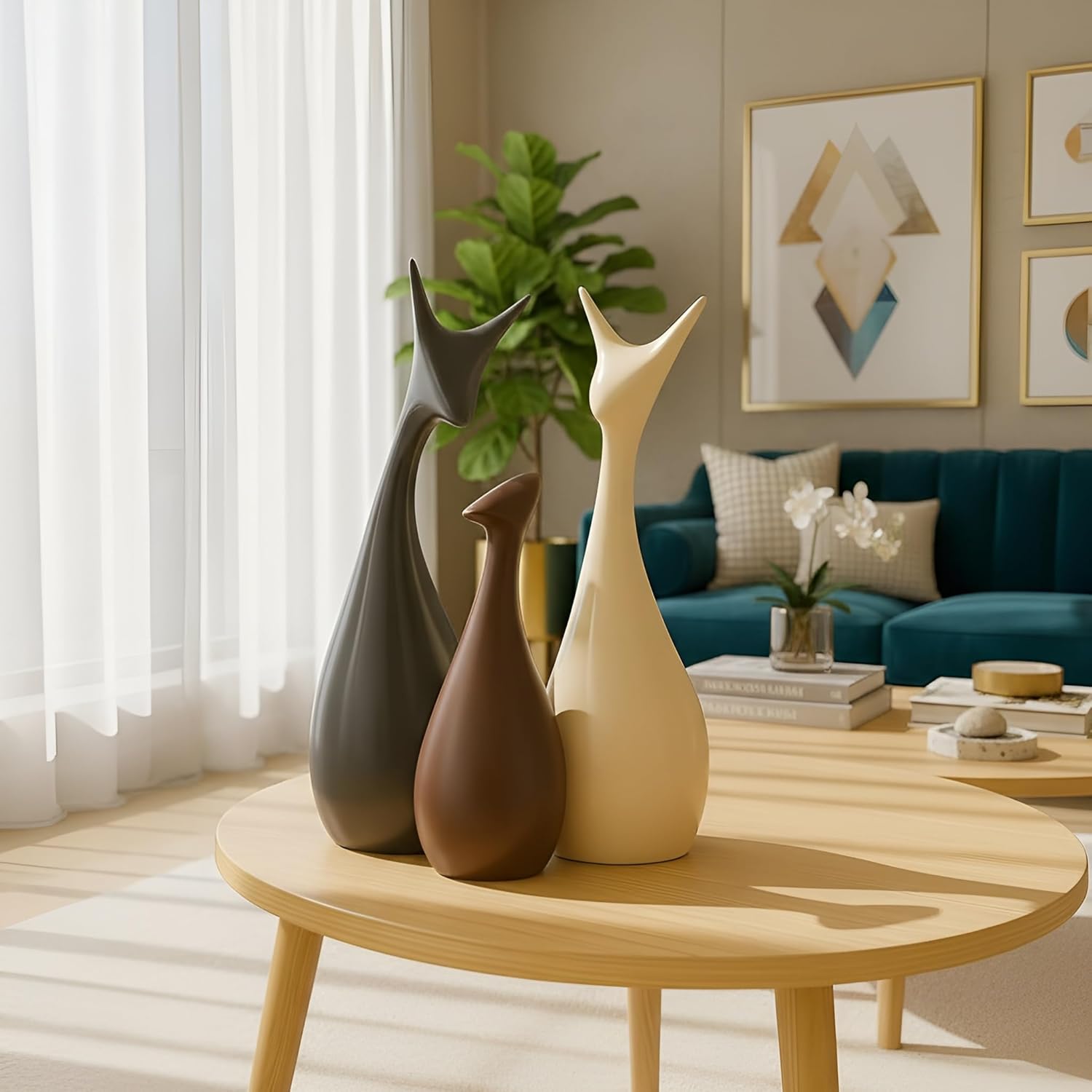 Xtore® Home Decor Lucky Deer Family Matte Finish Ceramic Figures - (Set of 3, Matte Brown) - Image 4