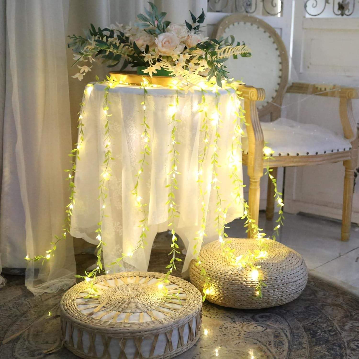 FLYNGO Artificial Leaf Curtain LED String Light, 200 LEDs, 8 Modes, Adjustable Brightness, Lights for Diwali Decoration, Home, Bedroom, Wedding, Party, Festive Decor (Warm White) - Image 6