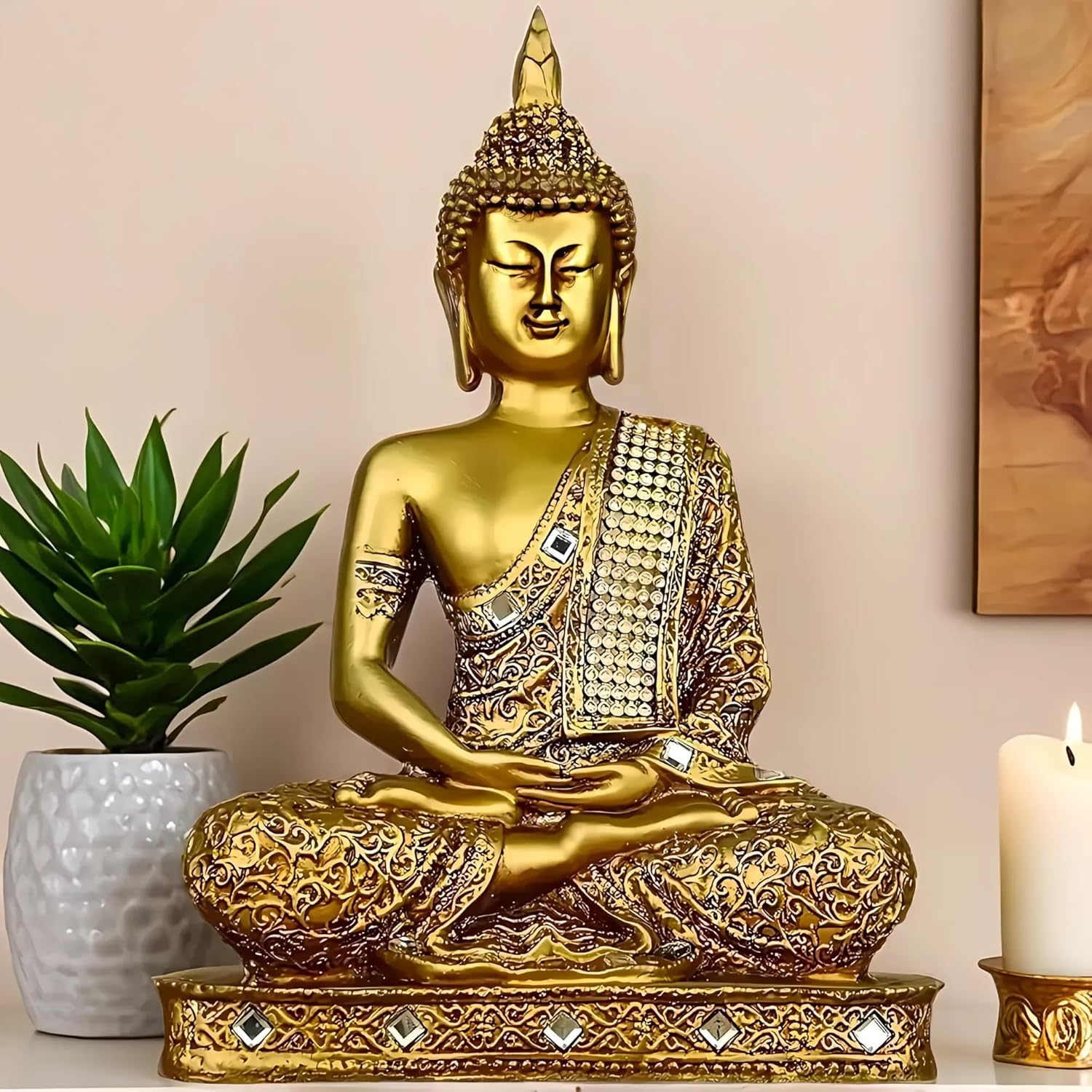 Global Grabbers New 25 Centimetre Meditating Sitting Buddha Statue showpiece Idol Home Decor Items for Living Room and Gifts (1, GOL4-BS2) - Image 8