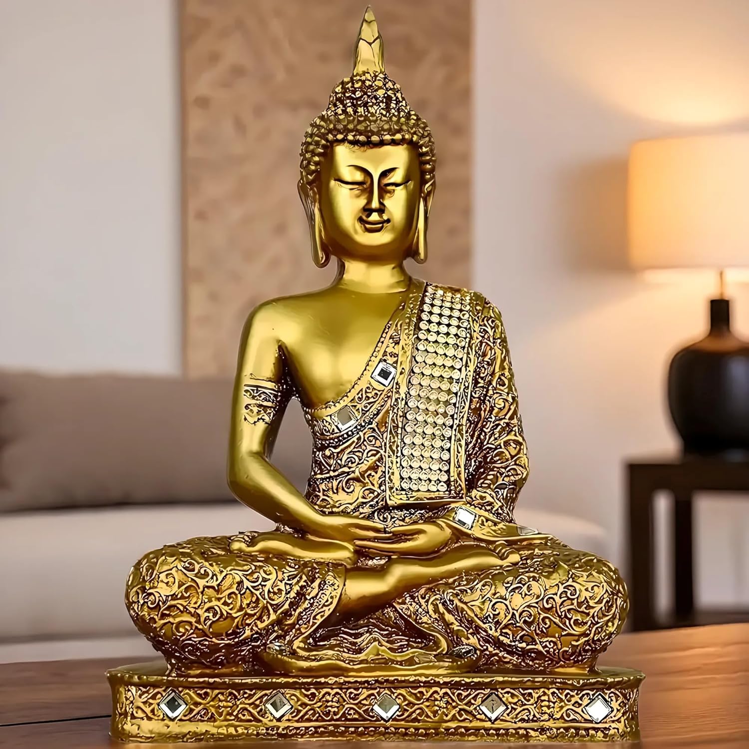 Global Grabbers New 25 Centimetre Meditating Sitting Buddha Statue showpiece Idol Home Decor Items for Living Room and Gifts (1, GOL4-BS2) - Image 7