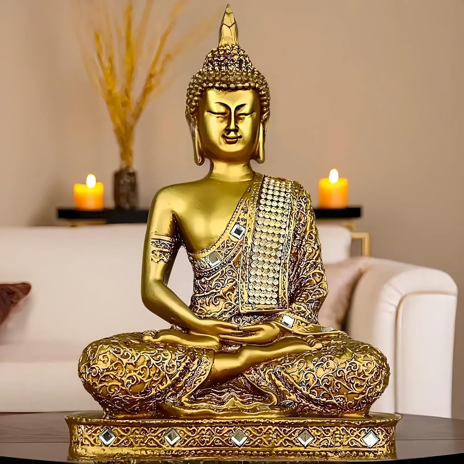 Global Grabbers New 25 Centimetre Meditating Sitting Buddha Statue showpiece Idol Home Decor Items for Living Room and Gifts (1, GOL4-BS2) - Image 6