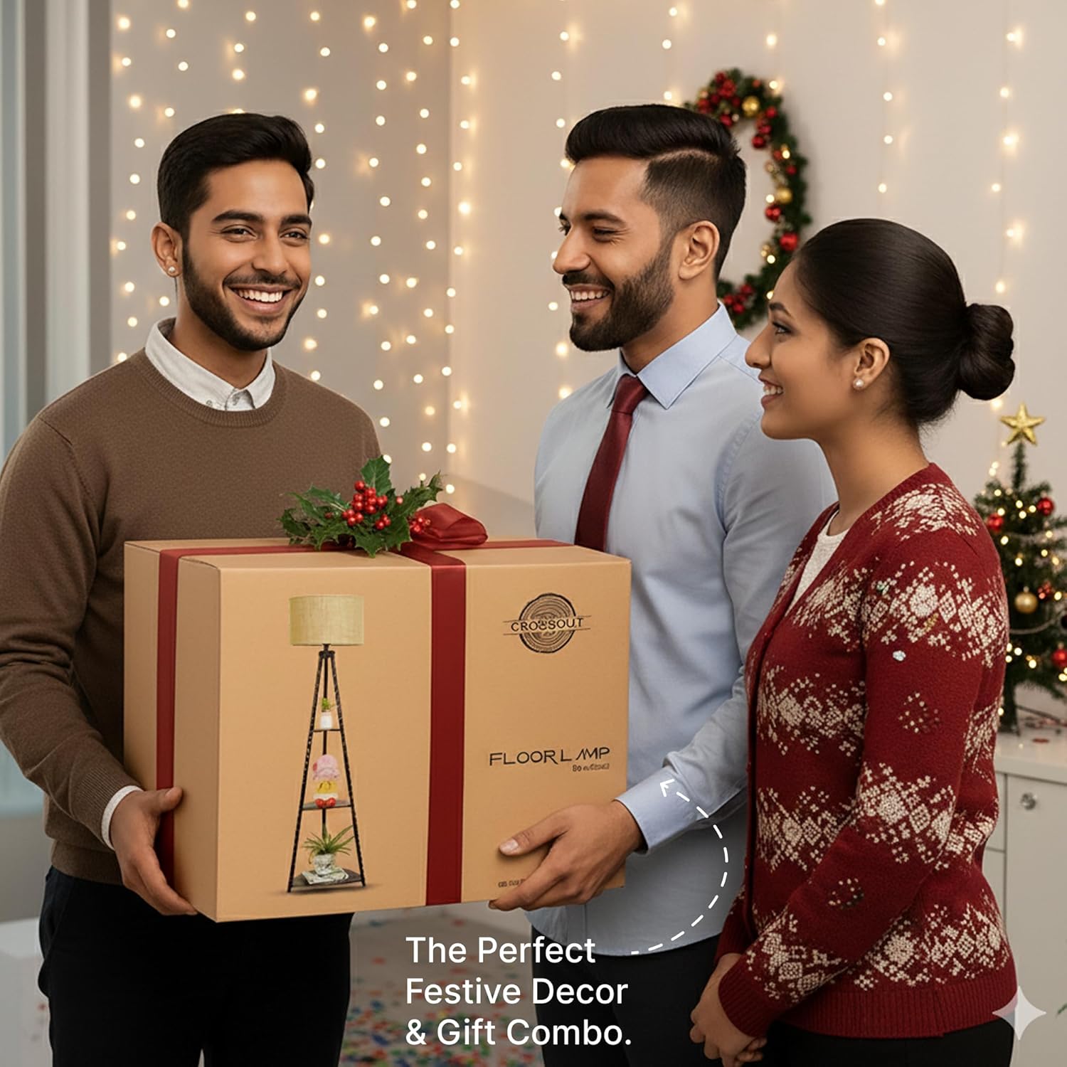 Crosscut Furniture LED Tripod Floor Lamp with 3 Shelves, Brown Jute, Metal Corner Floor Lamp, for Decoration and Gifting - Image 6