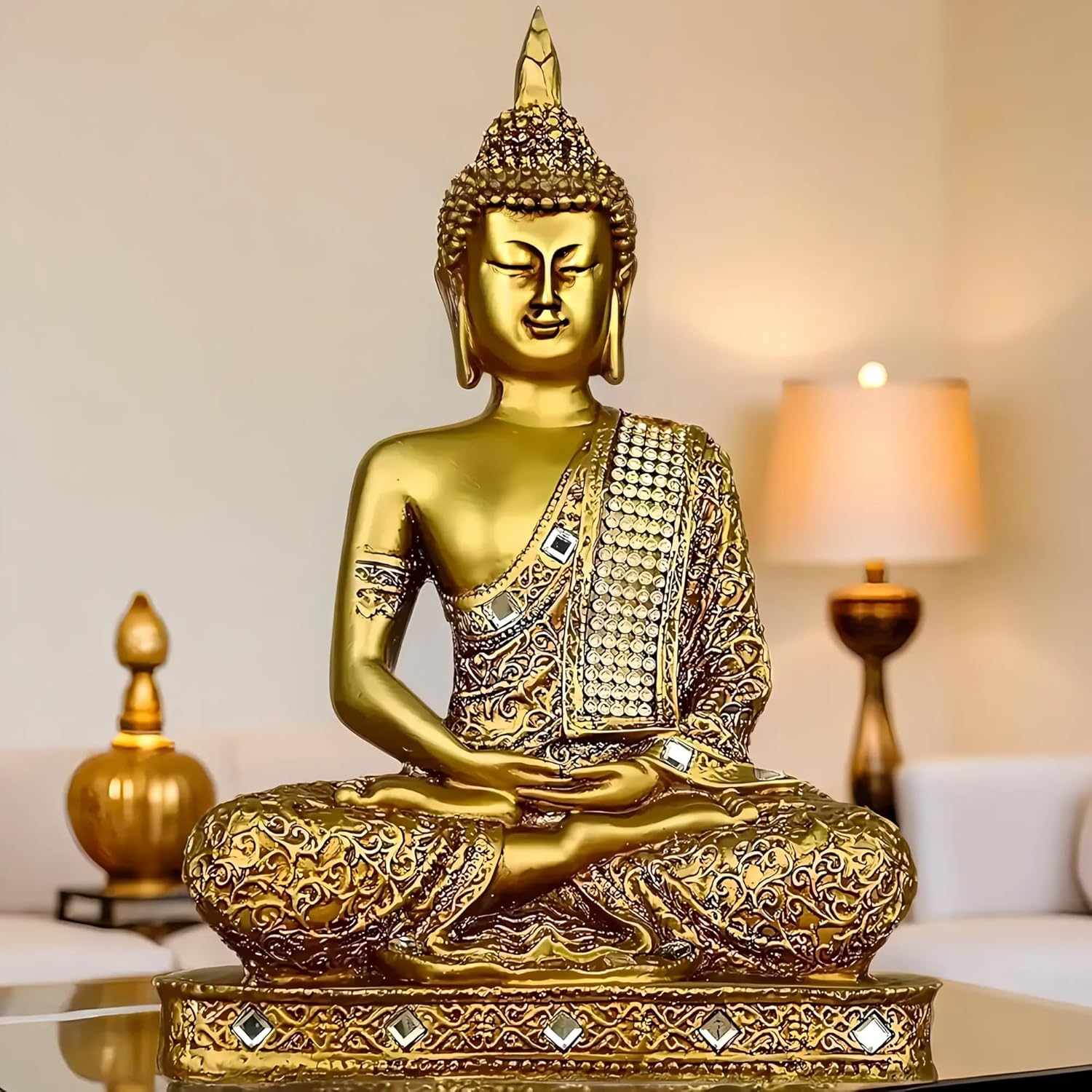 Global Grabbers New 25 Centimetre Meditating Sitting Buddha Statue showpiece Idol Home Decor Items for Living Room and Gifts (1, GOL4-BS2) - Image 3