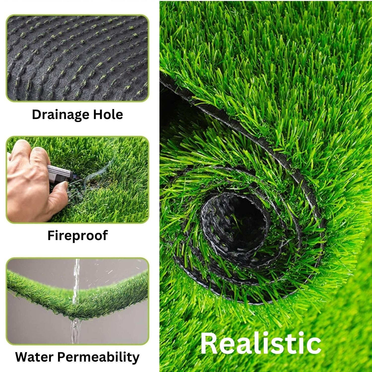 35mm High Density Artificial Grass Carpet Mat (1.5x3 Feet)| Premium Turf for Balcony, Lawn, Garden & Home Décor | Washable, Dustproof, Waterproof & Skin Friendly – Green - Image 3