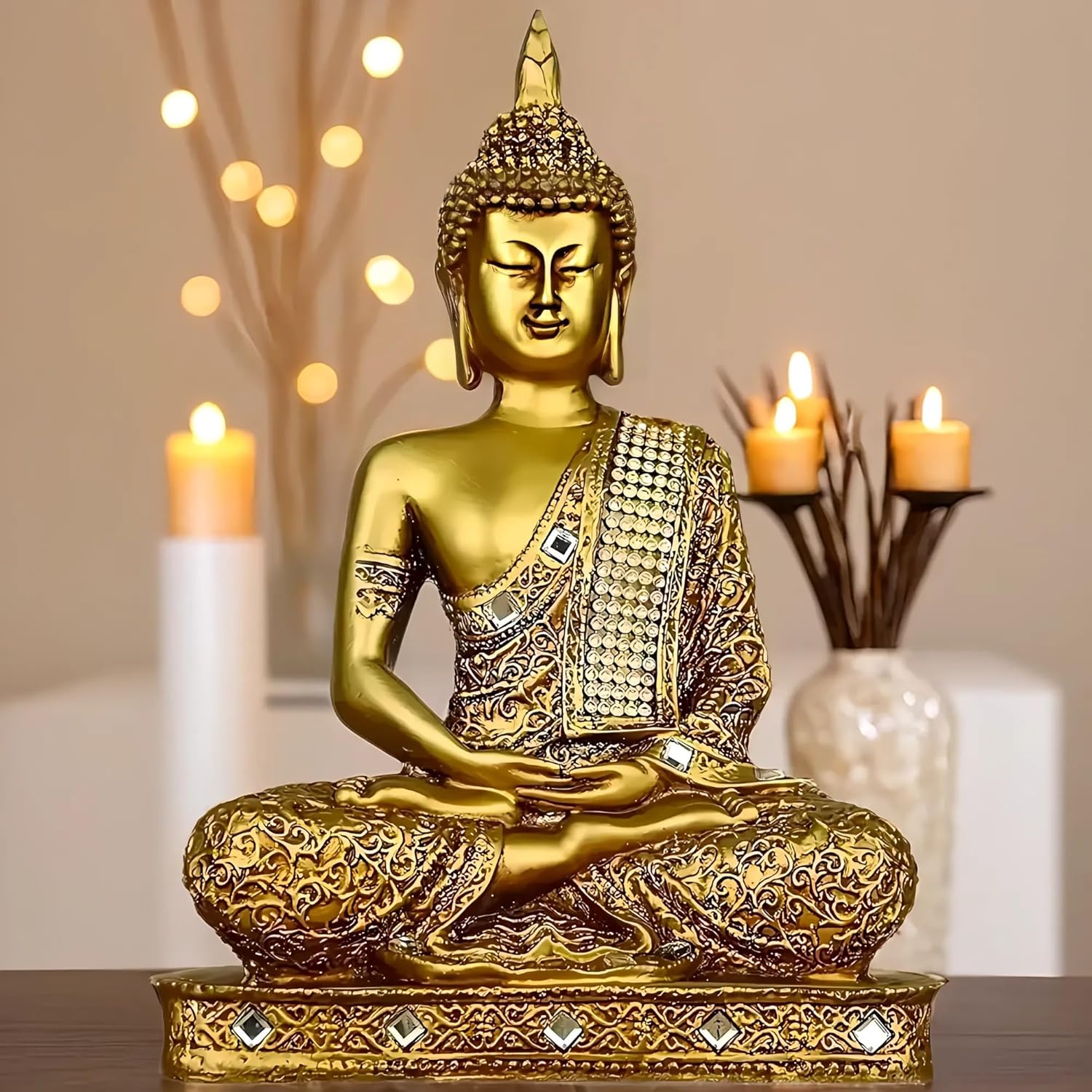 Global Grabbers New 25 Centimetre Meditating Sitting Buddha Statue showpiece Idol Home Decor Items for Living Room and Gifts (1, GOL4-BS2) - Image 5