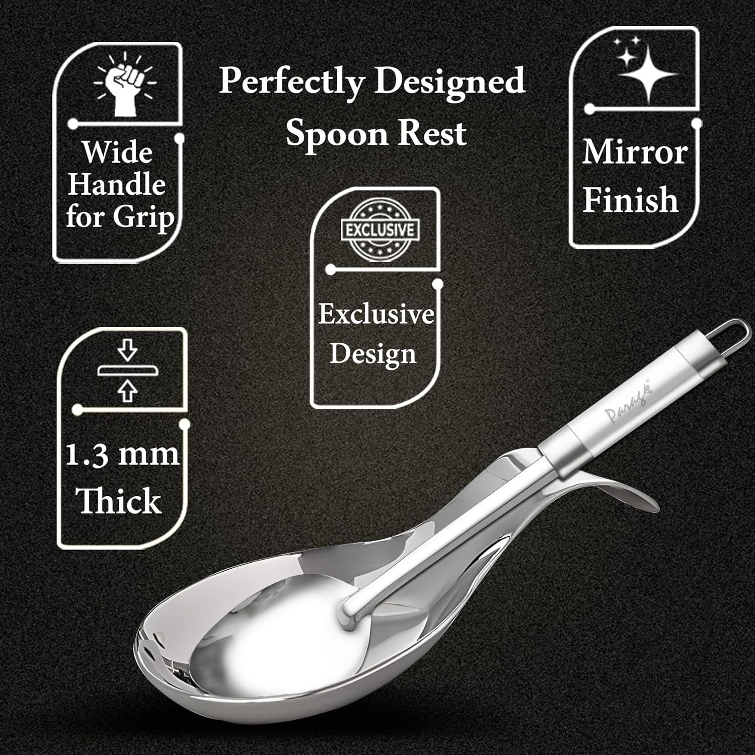 Parage 2 Pieces Stainless Steel Spoon Rest for Home & Kitchen, Platform and Dining Table, Holding Messy Spoon While Cooking (Set of 2, 21.5 cm Long) - Image 4