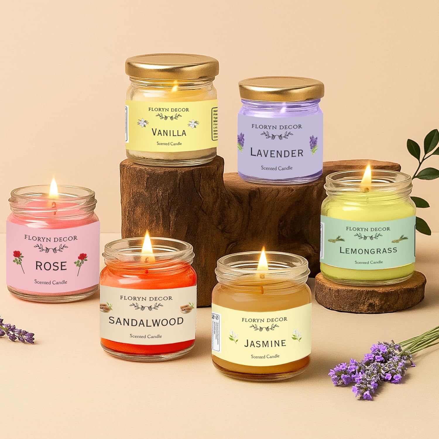 Floryn Decor Jar Scented Candles Gift Set | Scented Candle Set | Highly Fragranced Candles Pack of 6 Mini Jars - Image 2